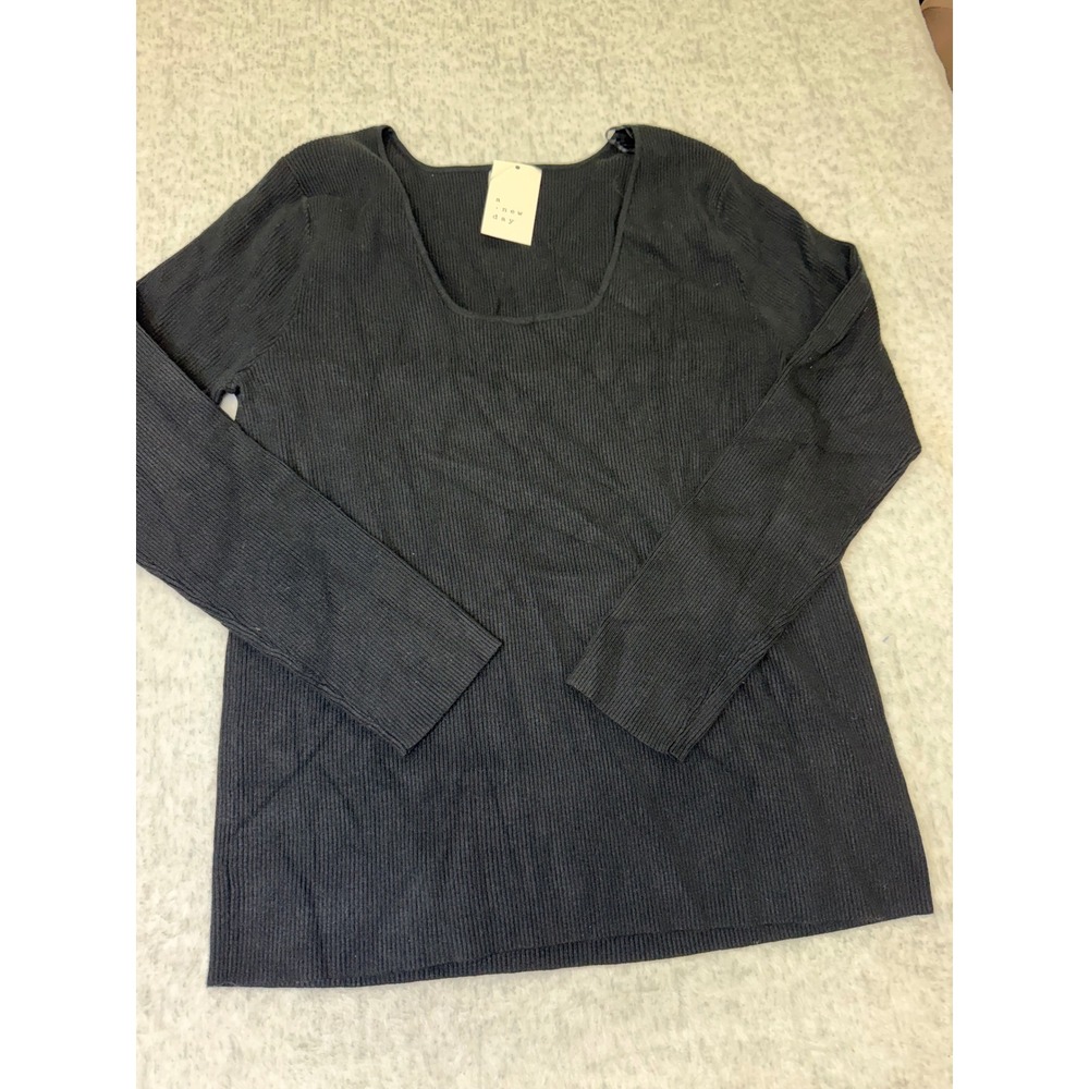 A New Day Womens Black Ribbed Square Neck Long Sleeve Knit Top 2X NWT